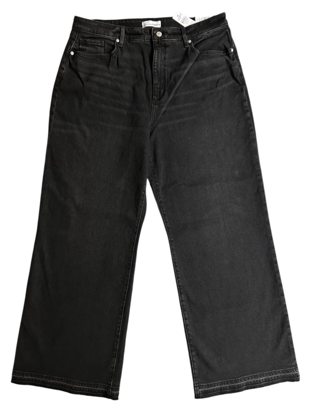 LOFT Washed Black Wide Leg High Rise Women’s Curvy 33/16 Unpicked Hem Jeans NWT